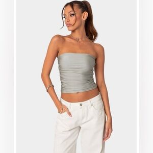 Edikte Silver Sleeveless Ruched Crop Top